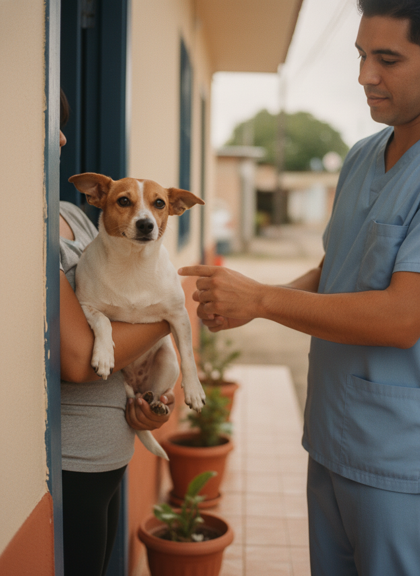 Veterinaria llegando a una visita domiciliar