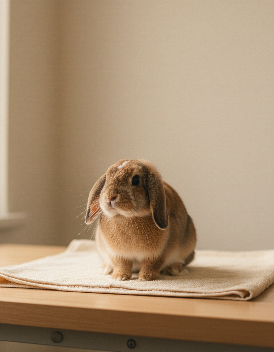 Conejo siendo examinado por veterinaria